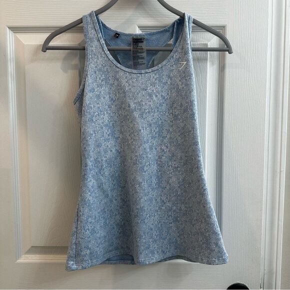 Gymshark Fleur Texture Cross-Back Sports Tank Women's sky blue Athletic Top sz S - Picture 1 of 7